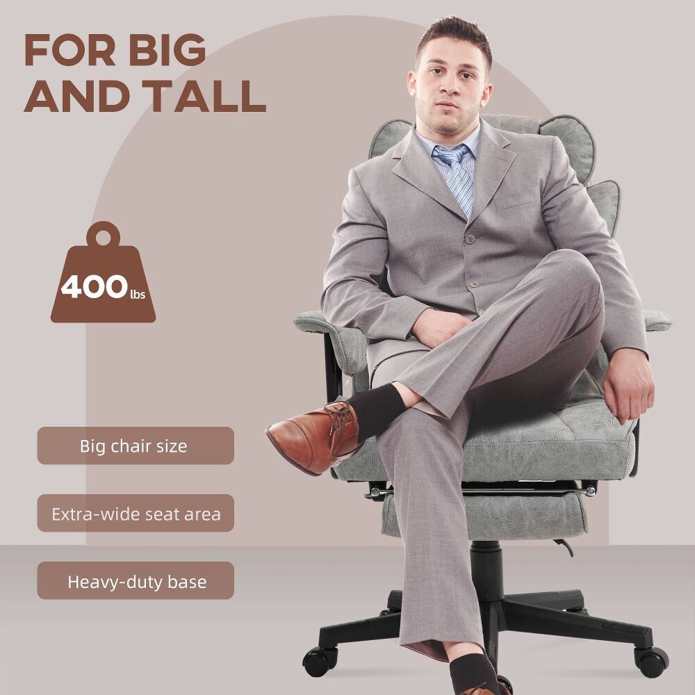 FOR BIG AND TALL

400 lbs

Big chair size

Extra-wide seat area

Heavy-duty base