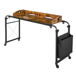VEVOR - Overbed Table 41.7"W x 14.2"D Mobile Bed Desk with Swivel Wheels, for Bedroom Living Room Home Office, Adjustable Height - Brown