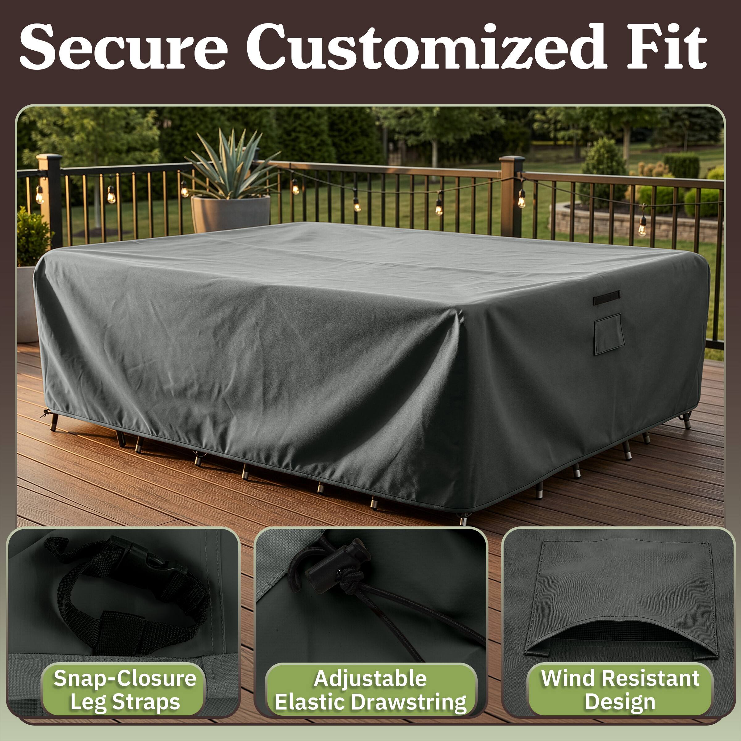 Secure Customized Fit

- Snap-Closure Leg Straps
- Adjustable Elastic Drawstring
- Wind Resistant Design