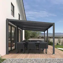 PURPLE LEAF - Louvered Pergola Slanted Roof Outdoor Gray Aluminum Hardtop Gazebo With Adjustable Rainproof roof for Patio Garden Yard - Not provided