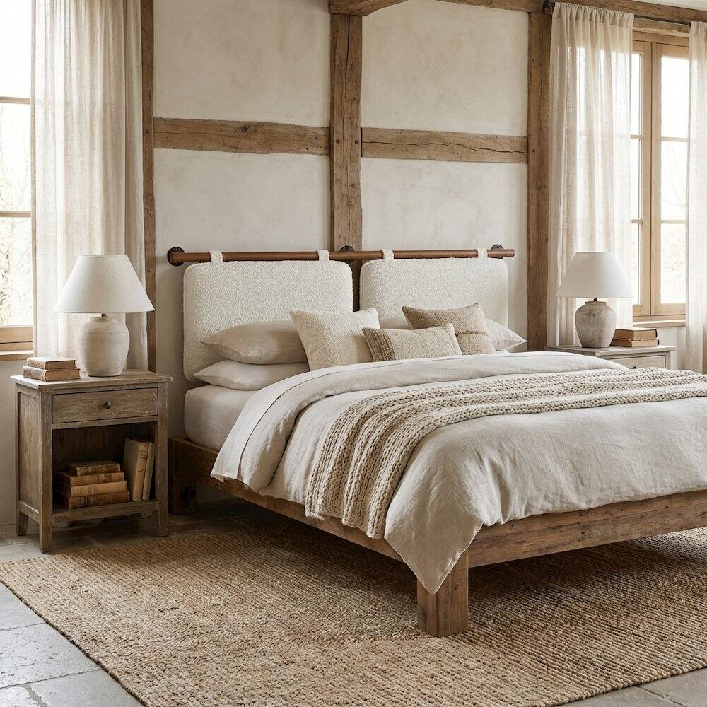 Angle. FurniFact - Chenille Upholstered Wall-Mounted King Headboard with Soft Fabric Finish - Beige.