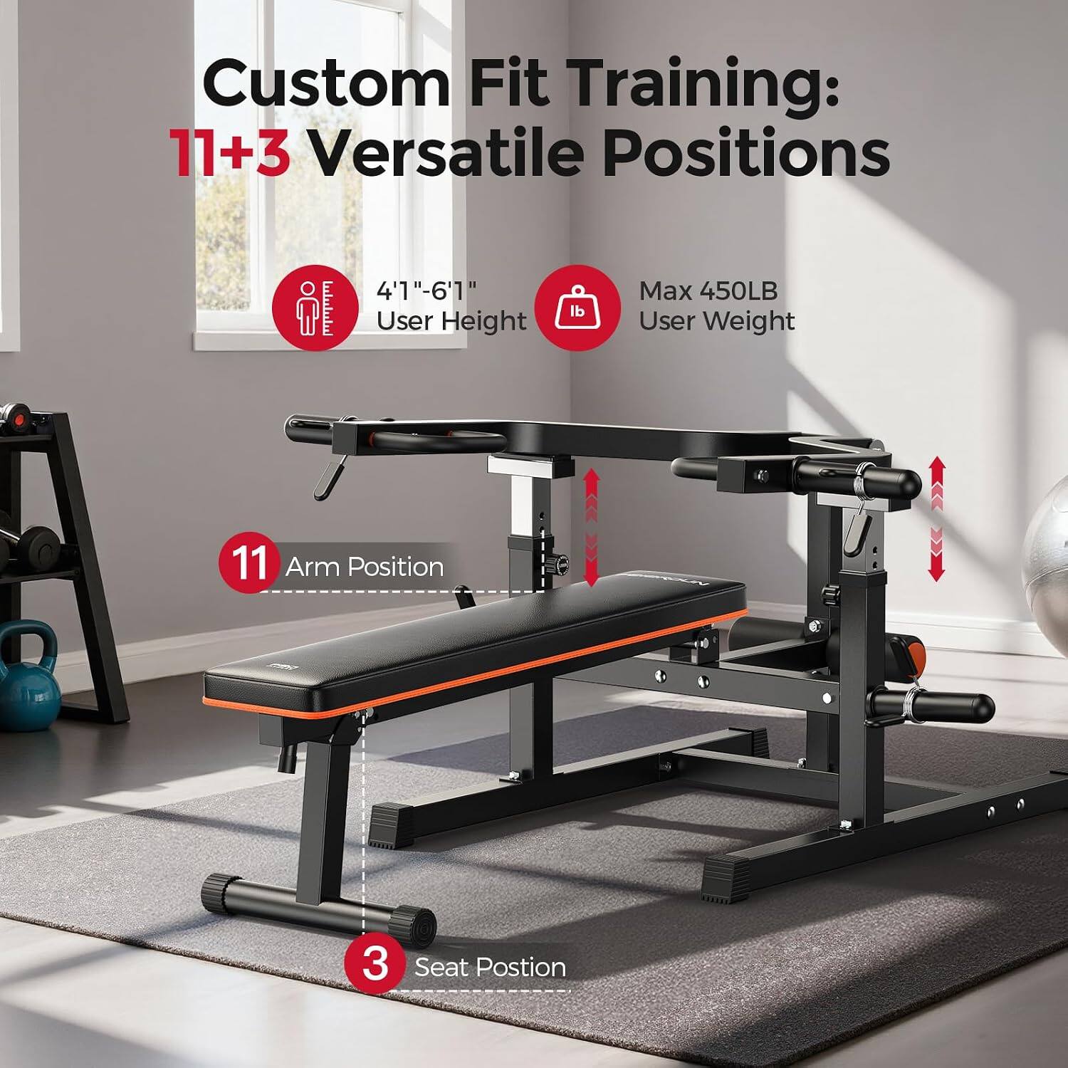 Custom Fit Training: 11+3 Versatile Positions

4'1"-6'1" User Height
Max 450LB User Weight
11 Arm Position
3 Seat Position