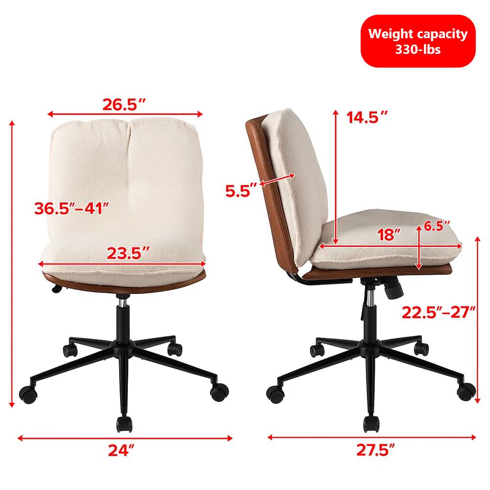 Weight capacity: 330-lbs

- Width: 26.5"
- Depth: 23.5"
- Height: 36.5"-41"
- Seat Height: 22.5"-27"
- Back Height: 14.5"
- Armrest Height: 6.5"
- Seat Depth: 18"
- Base Width: 24"
- Base Width (with wheels): 27.5"