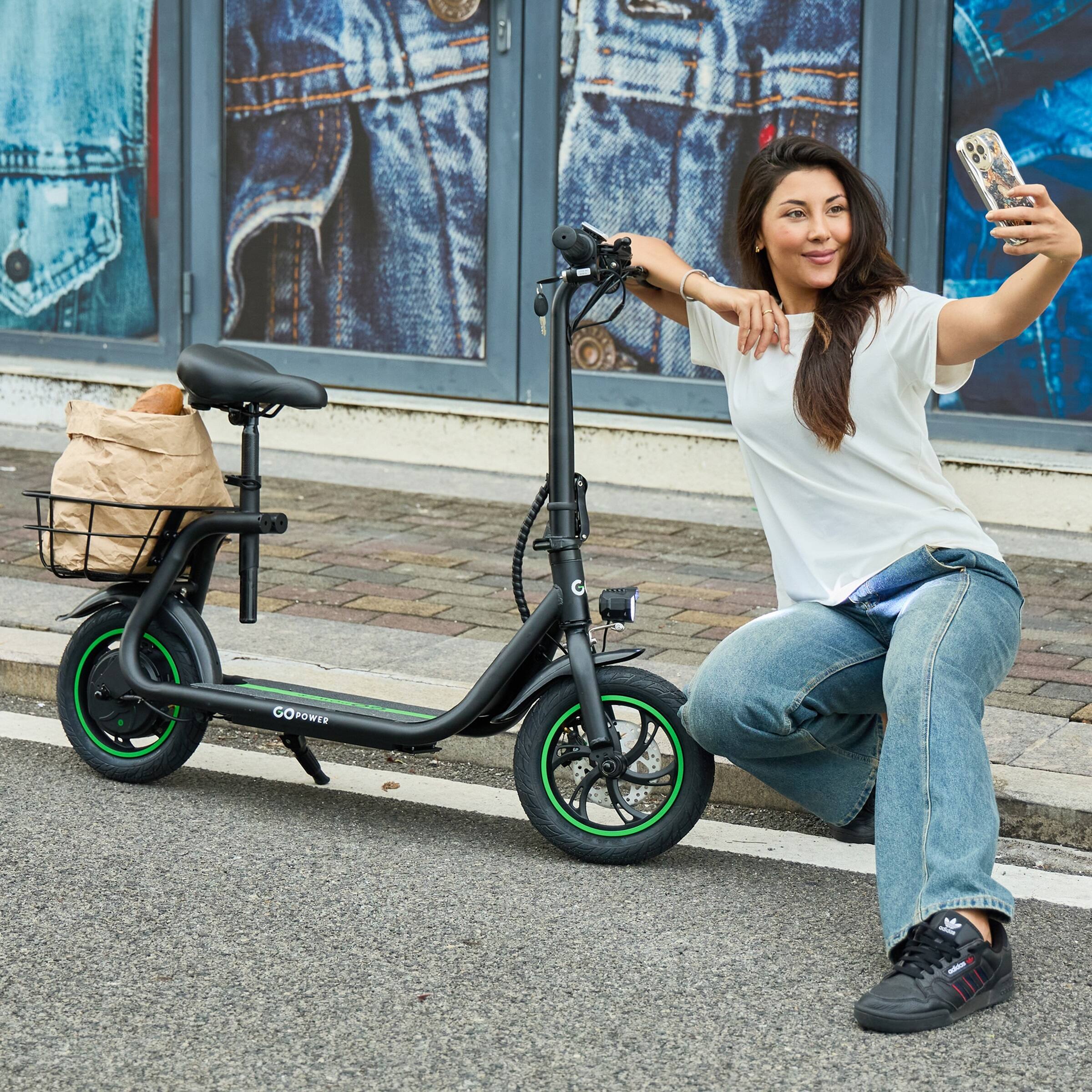 Alt View 1. GoPowerBike - GoPowerBike GoFlow Electric Scooter with Seat | UL2272 Certified - Black.