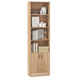 Gymax - 71'' Bookshelf w/2-Door Cabinet 6-Tier Bookcase Tall Storage Cabinet Display Rack - Oak