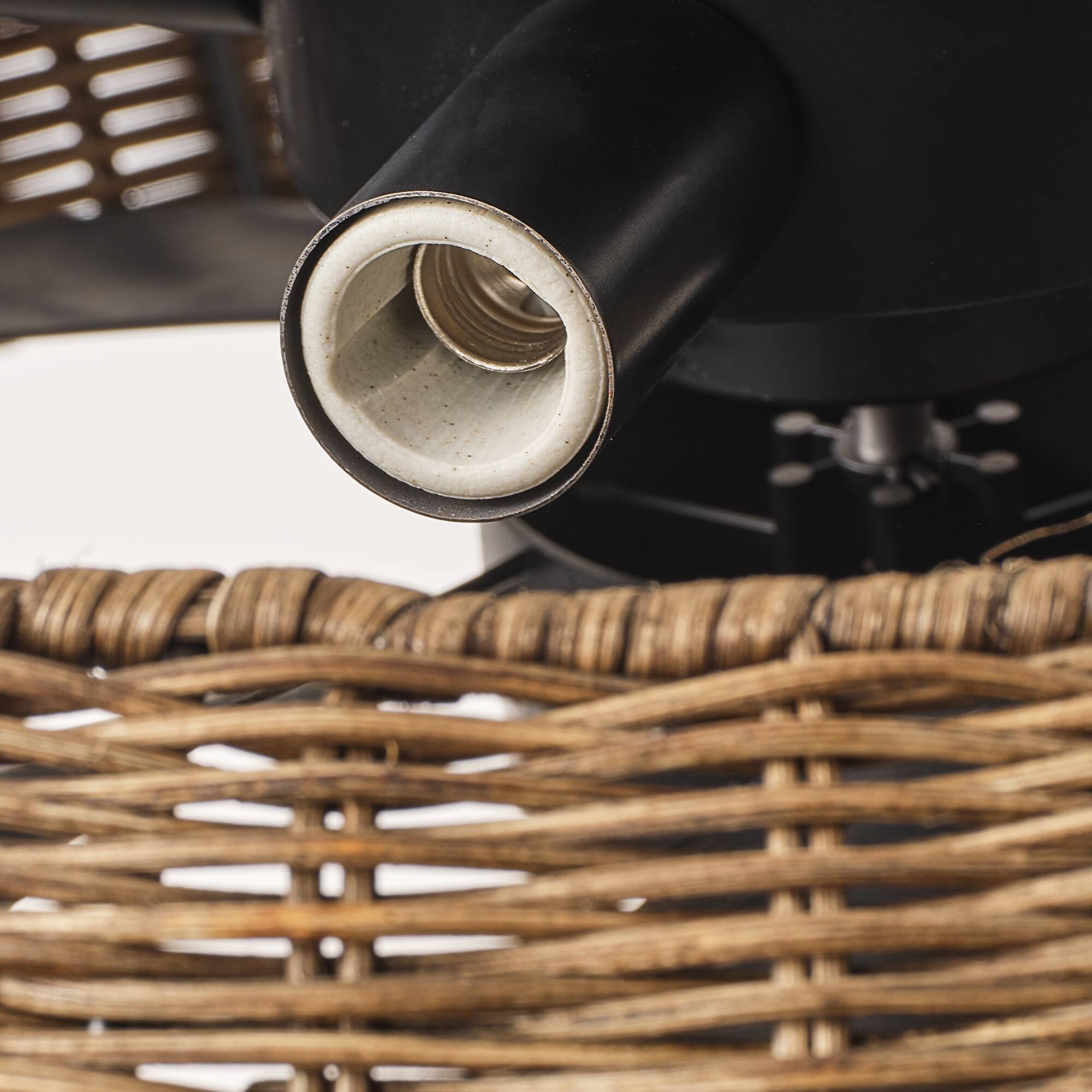 Alt View 9. Vaczon - 20" Boho Rattan Caged Ceiling Fan with Light and Remote, 6-Speed Reversible Blades, Low-Profile Flush Mount Ceiling Fan - Espresso Rattan.