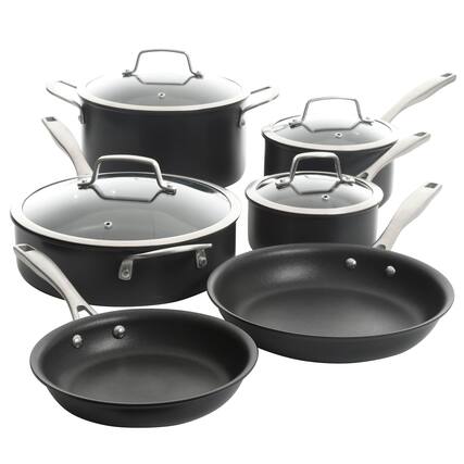 Front. Kenmore - Kenmore Pro Arbor Heights 10 Piece Nonstick Aluminum Cookware Set in Black - Black.