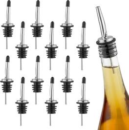 Zulay Kitchen - 12 Pack Stainless Steel Liquor Pourers with Rubber Dust Caps - Tapered Spout Liquor Bottle Pourers - Black