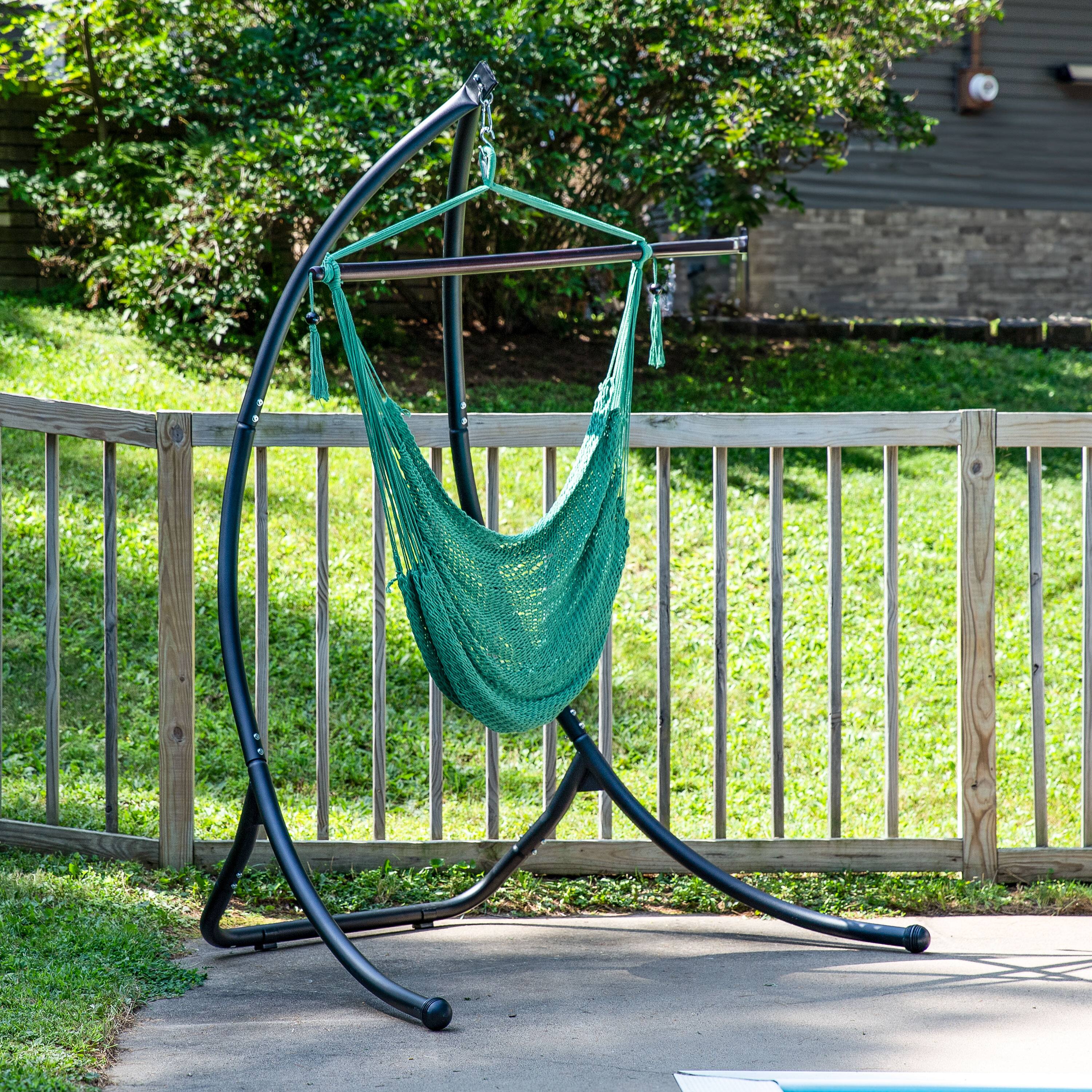 Alt View 2. Sunnydaze - Extra Large Polyester Rope Hammock Chair and Spreader Bar - Jungle Green.