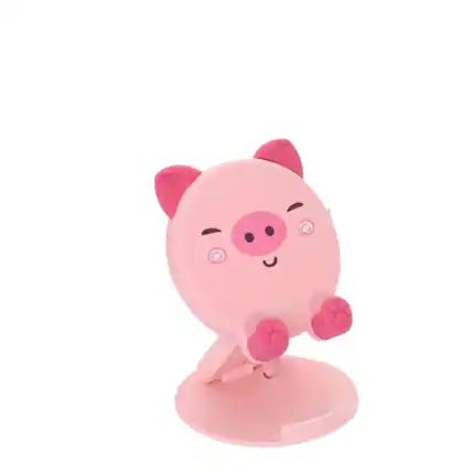 Front. Stock Preferred - Cute Cartoon Animal Phone Holder Pig - Pink.
