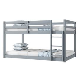 Ecooso - Solid Wooden, Solid Rubber Wooden Twin over Twin Floor Bunk Bed with Ladder, with Bed Platform of Strengthened Slats - Gray