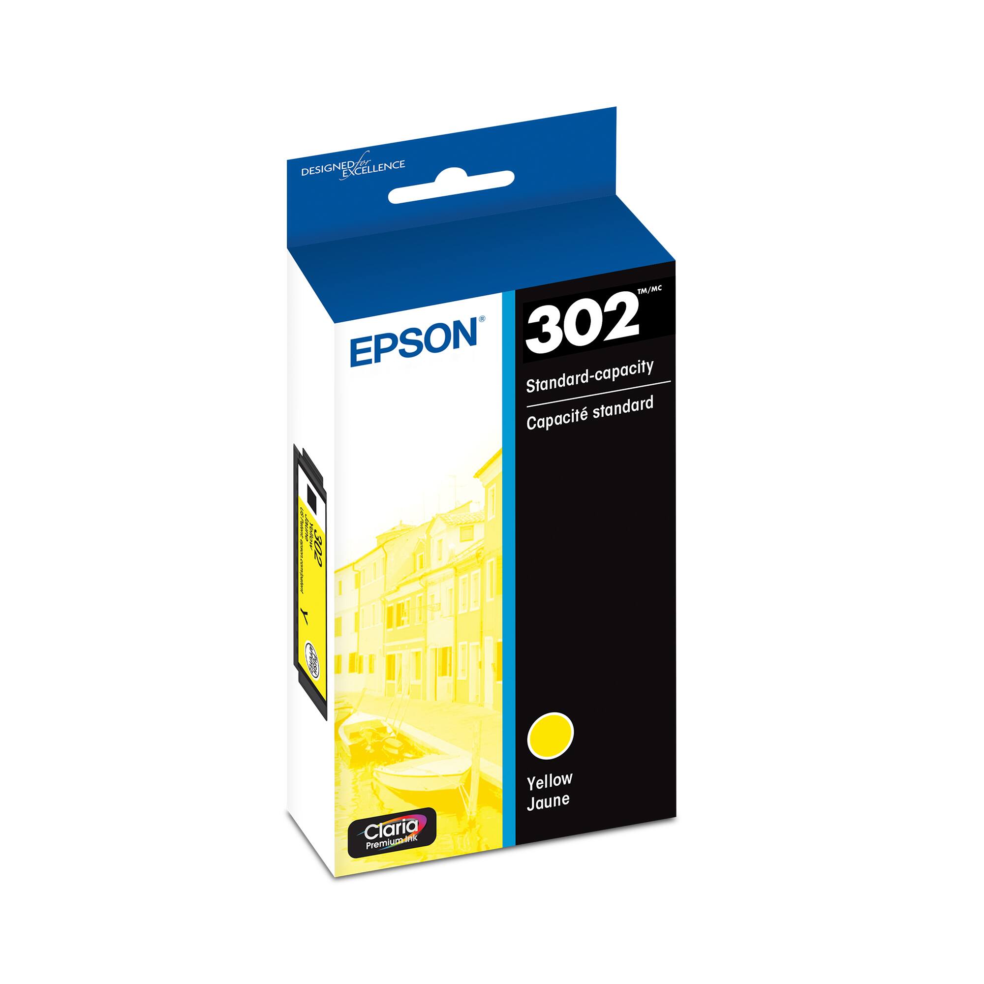 DESIGNED FOR EXCELLENCE

EPSON

302  
Standard-capacity  
Capacité standard

Yellow  
Jaune

Claria  
Premium Ink