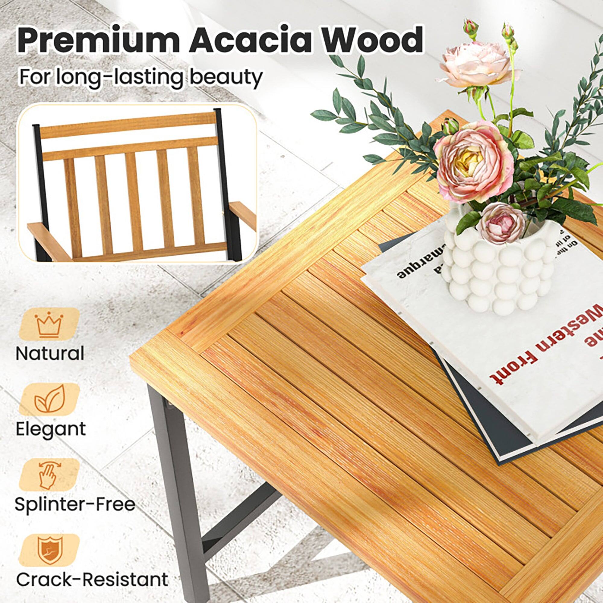 Premium Acacia Wood  
For long-lasting beauty  

Natural  
Elegant  
Splinter-Free  
Crack-Resistant