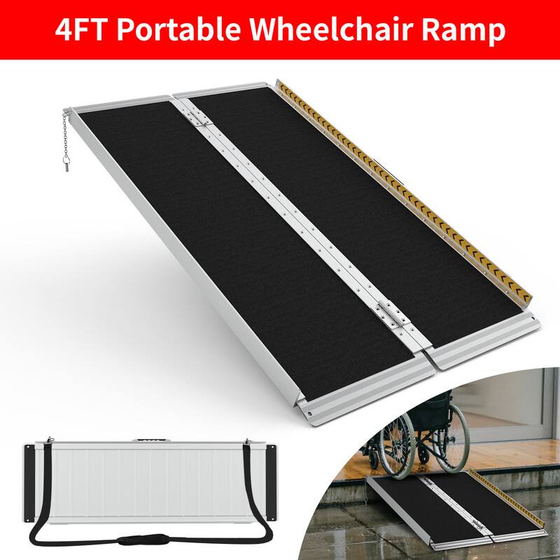 4 Way Ramp FODINGHILL 4FT Aluminum Portable Wheelchair Ramp with Non Skid Surface ...