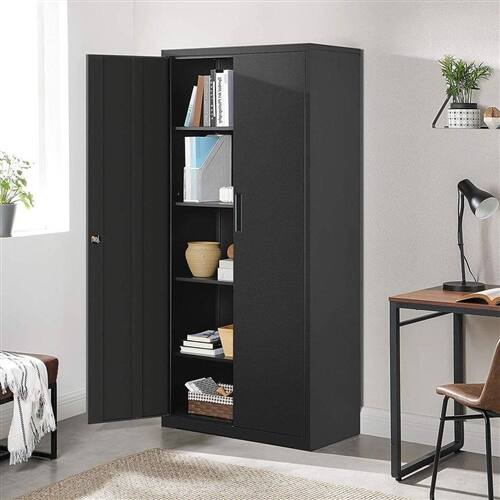 Back. SlickBlue - Steel Lockable Cabinet with 4 Adjustable Shelves for Garage or Office - Black.