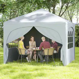 Mondawe - 10 x 10 FT Pop-Up Canopy Tent with 4 Removable Sidewalls and Wheeled Bag - White