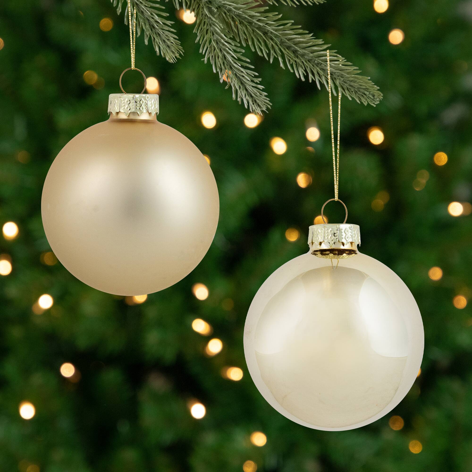 Front. Northlight - 2-Finish Glass Christmas Ball Ornaments - 2.5" (60mm) - Champagne Gold - 9ct - Gold.