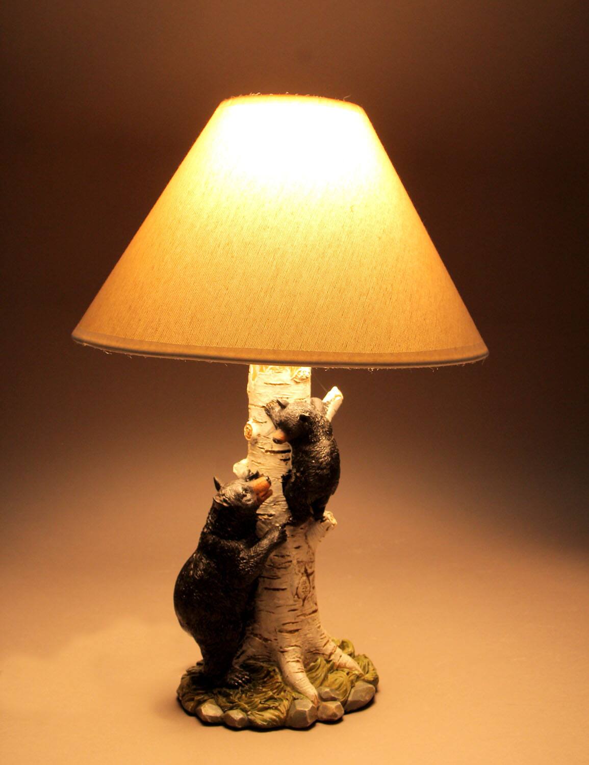 Alt View 3. Zeckos - Black Bear and Cub Birch Tree Table Lamp With Shade - White.