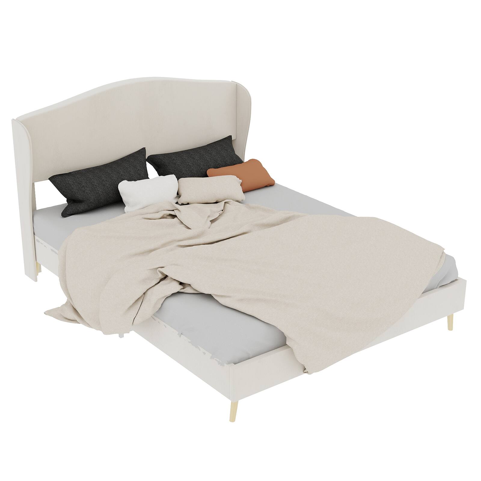 Alt View 4. LUCKY ONE - Queen Size Velvet Bed Frame - Beige.