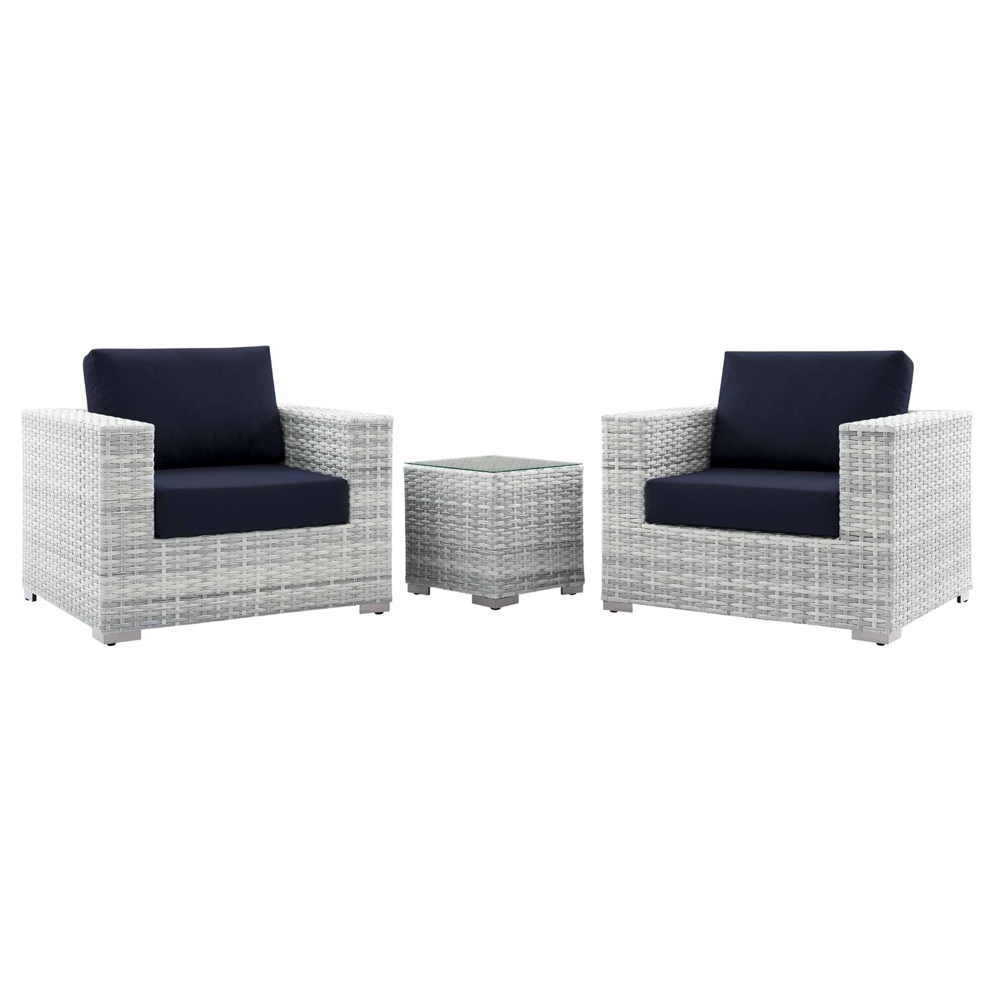 Front. Modway - Convene 3-Piece Outdoor Patio Set - 2 Armchairs and Side Table - Light Gray Navy.