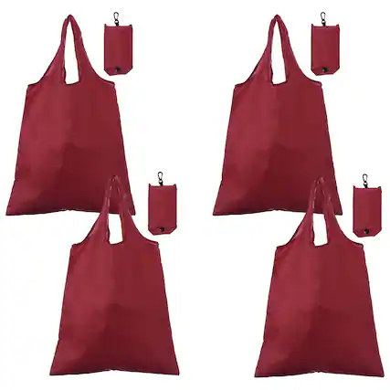 Front. Unique Bargains - 4pcs Foldable Travel Bag Lightweight Polyester Reusable Grocery Tote Pouch for Women and Men Travel Beach Storage - Burgundy.