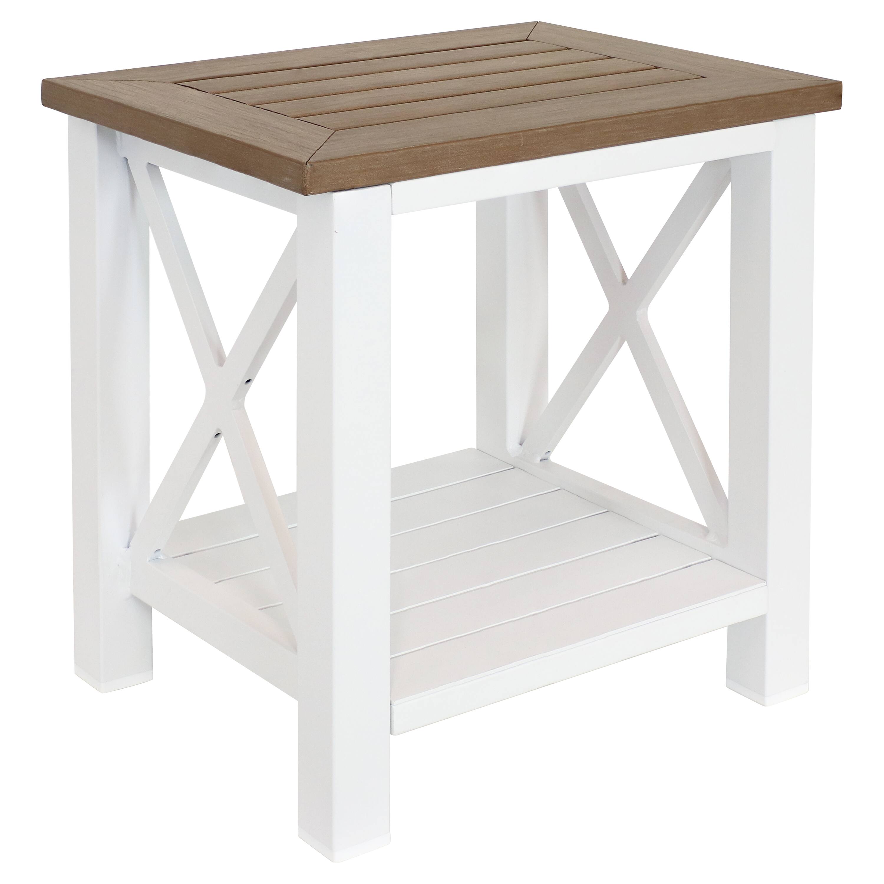 Front. Sunnydaze - 17.25 in Polystyrene Corner Stool with Storage Shelf - Farmhouse - White.
