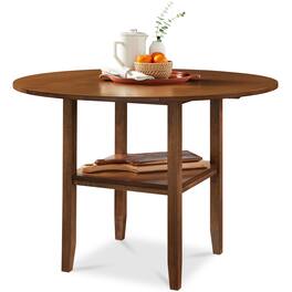 Best Choice Products - 42" Round Drop Leaf Dining Table For 4, Solid Wood Expandable Table W/ Storage Shelf - Chestnut