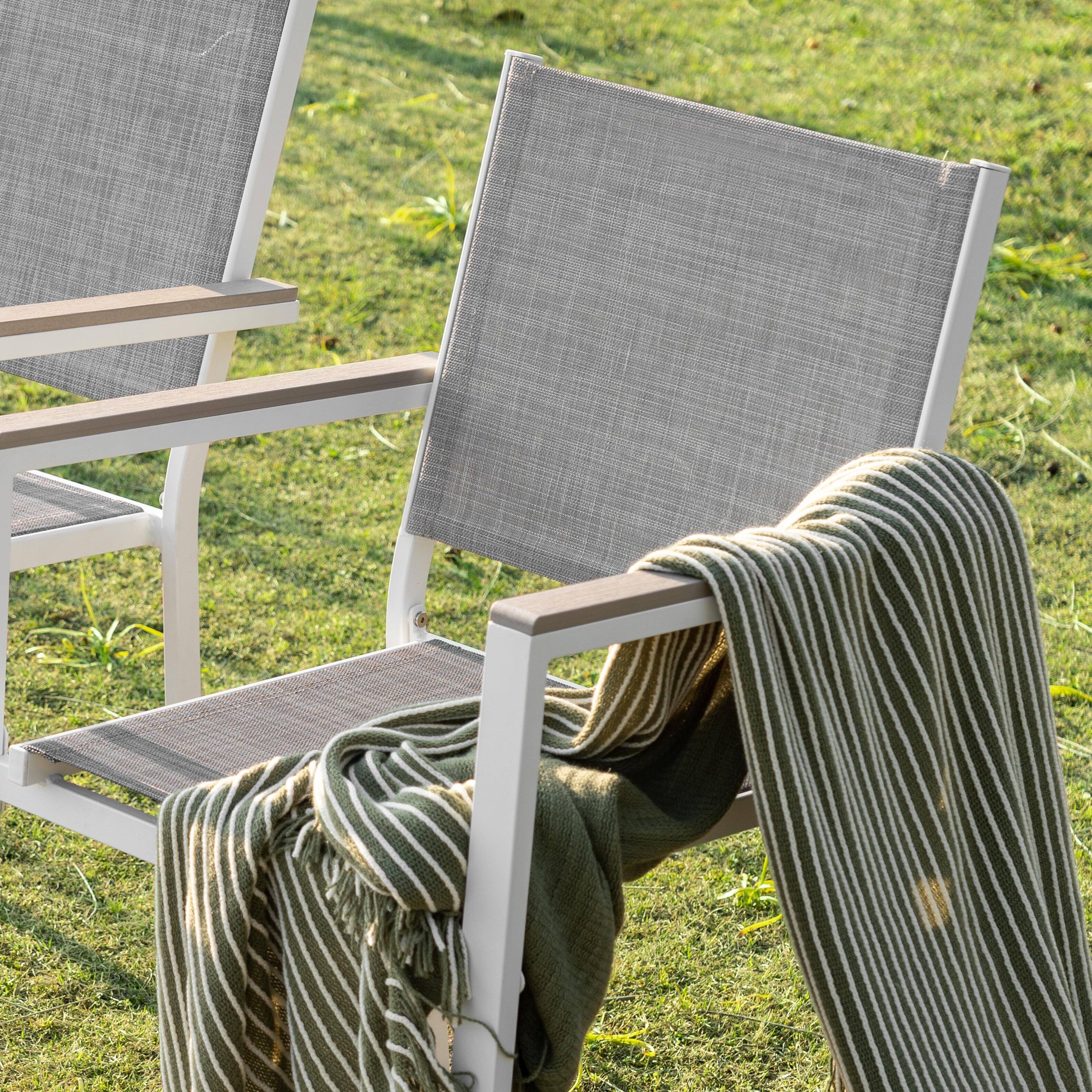 Angle. Nuu Garden - Patio 2-Piece Dining Chairs, Outdoor Textilene Stackable Chairs - gray and white.