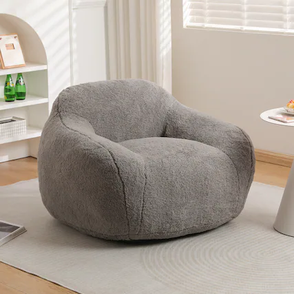 Front. GOODSILO - Giant Memory Foam Filled Bean Bag Sofa with Armrests for Adults, Spacious Faux Fur Lounger for Living Room and Bedroom - Light Gray.