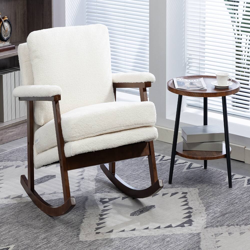 Left. Loheer - Loheer Mid Century Modern Accent Chair Solid Wood Rocking Chair Upholstered Reading Armchair for Bedroom Sunroom White - White.