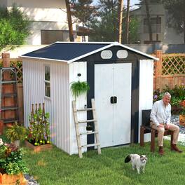 Anysun - 6x8ft Metal Storage Shed with Lockable Door & Air Vents, Heavy-Duty Outdoor Garden Tool Shed for Backyard, Garden - White