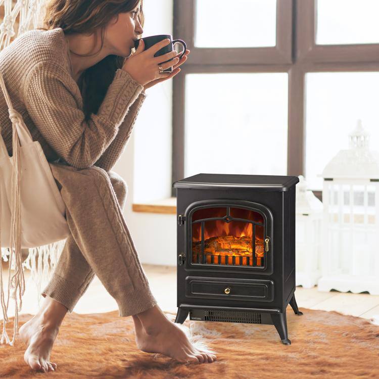 Alt View 2. PULUZ - Fireplace Stove, Electric Fireplace Heater with Realistic LED Flames and Logs, 725W/1450W - Black.