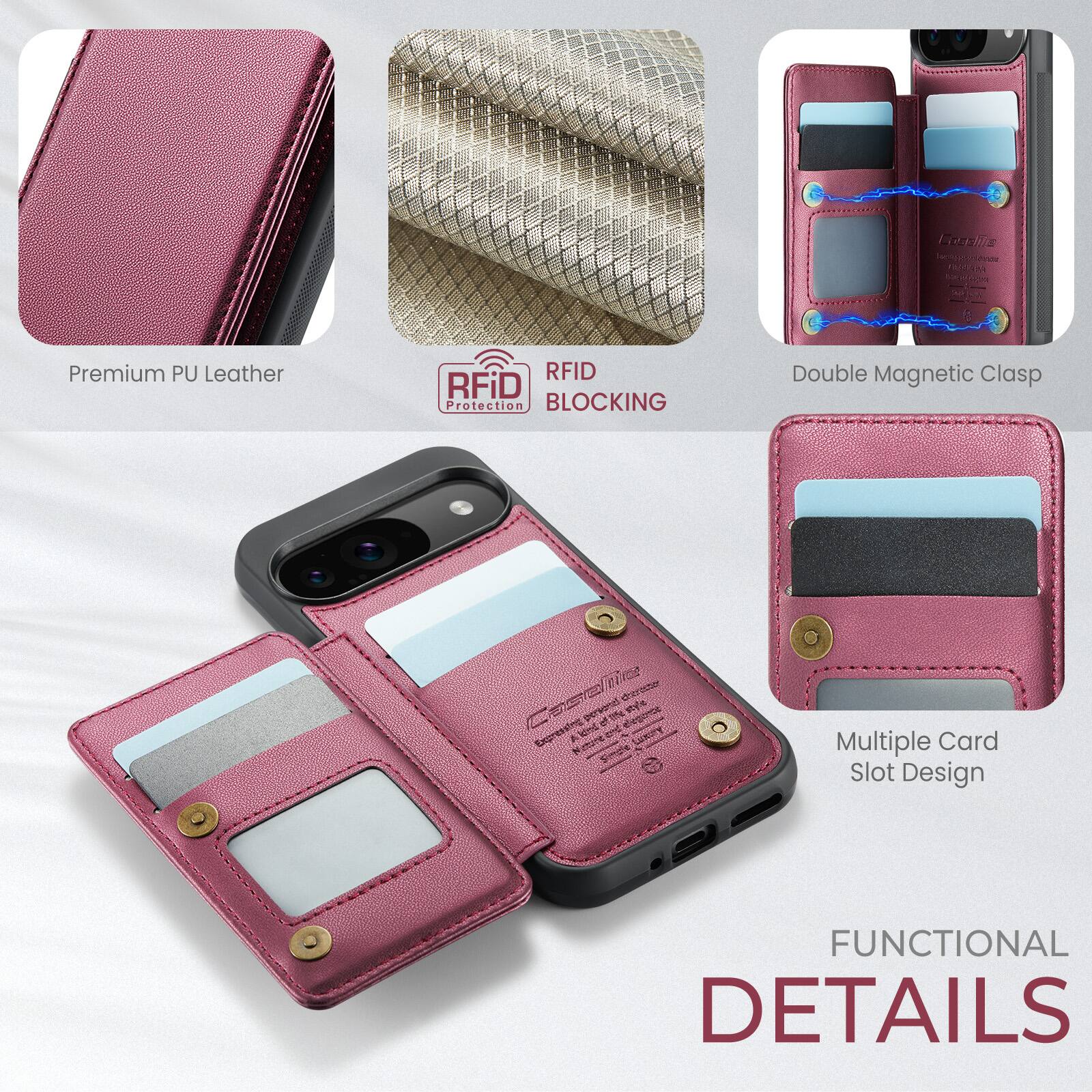 Premium PU Leather RFID Protection BLOCKING Double Magnetic Clasp Multiple Card Slot Design FUNCTIONAL DETAILS
