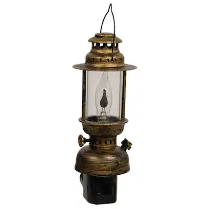 Front. BreeBe - Distressed Bronze Finish Lantern Plug-In Nightlight w/1 W Flicker Bulb - Bronze.