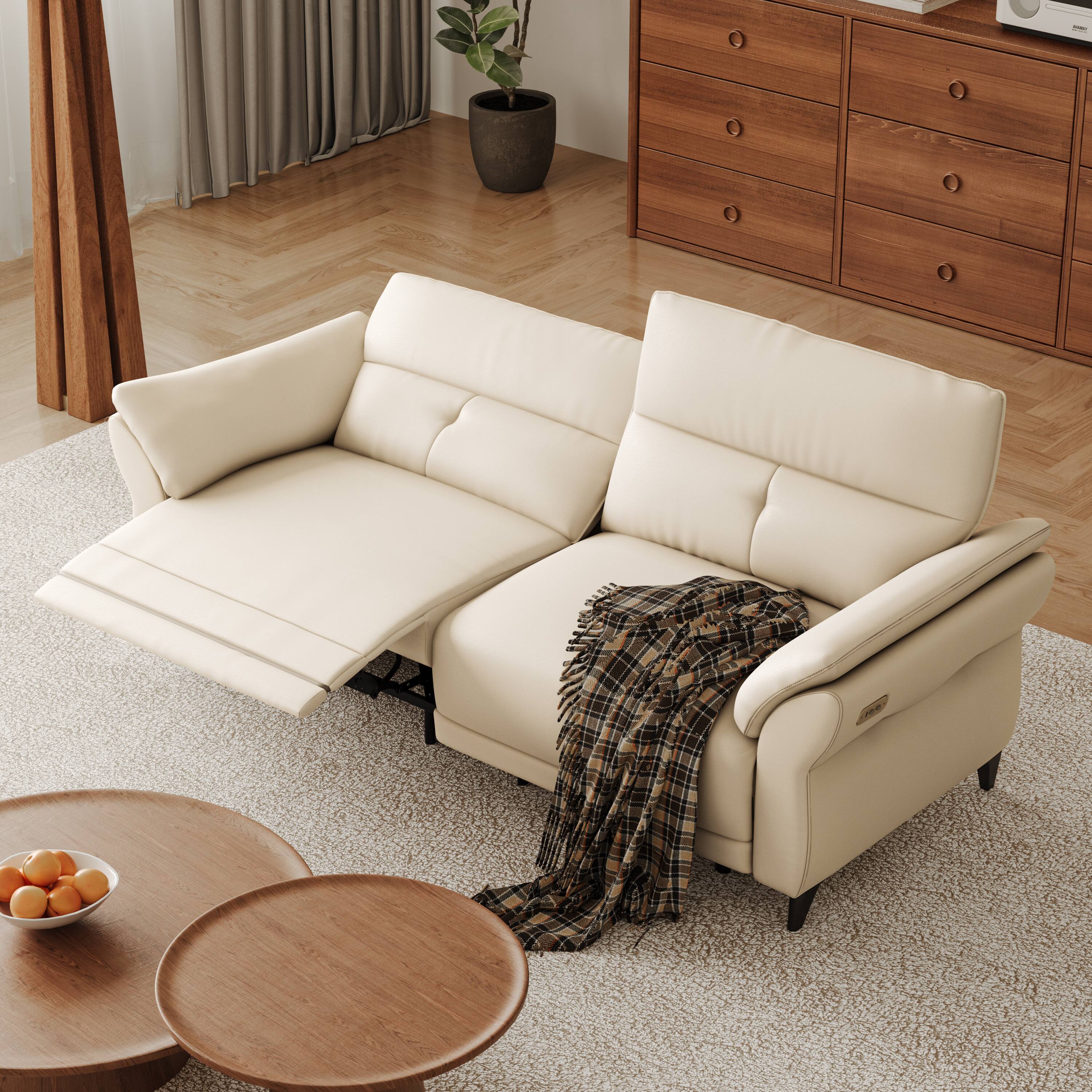 Alt View 3. MSOOB - 2 Seat Modern Leather Electric Recliner Sectional Sofa, Dual Motor with Independent Control Button and USB Charging - Beige.
