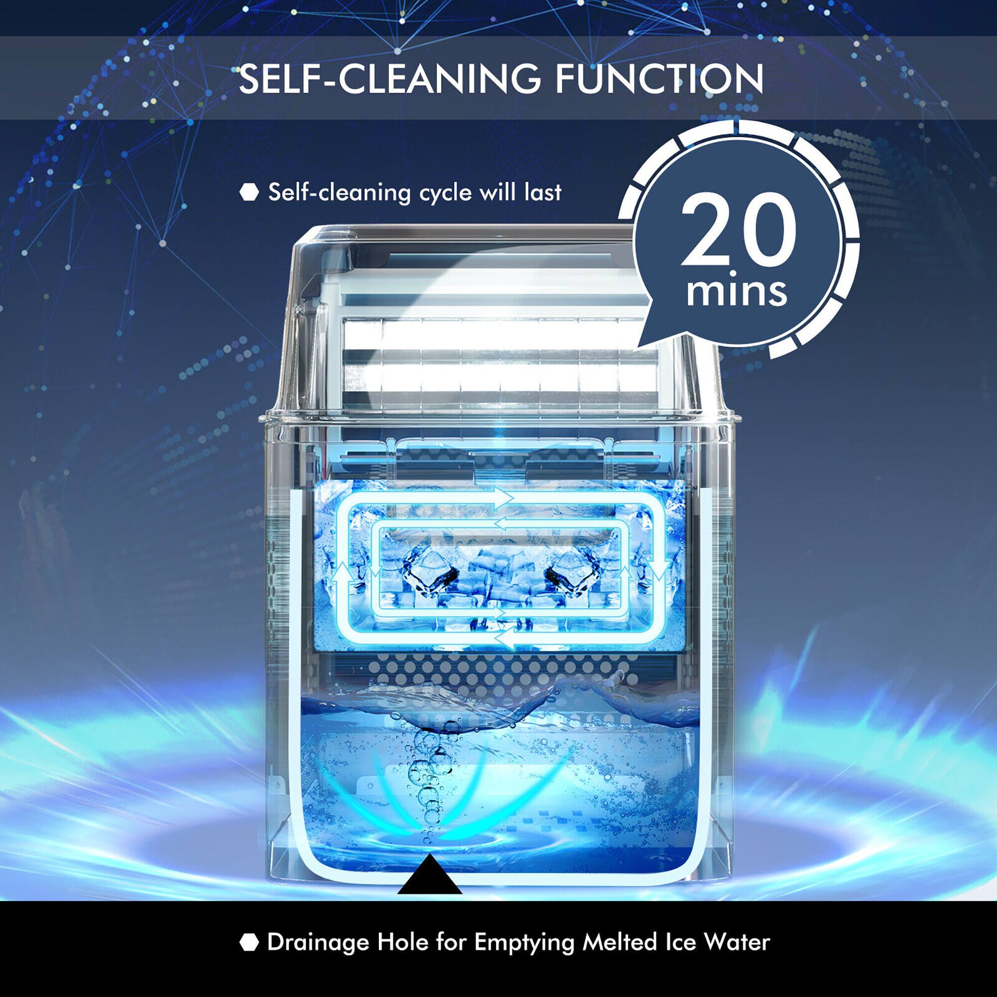 SELF-CLEANING FUNCTION

- Self-cleaning cycle will last 20 mins

- Drainage Hole for Emptying Melted Ice Water