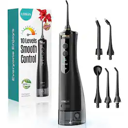 COSLUS - E40 Cordless Water Flosser, 10 Pressure Settings, Rechargeable, Portable for Travel
