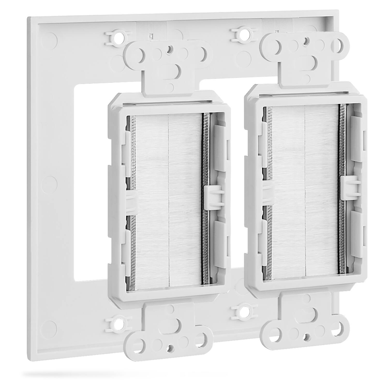 Left. Fosmon - 2-Gang Wall Plate, Brush Style Opening Passthrough Low Voltage Cable Plate In-Wall Installation for Speaker Wires - White.