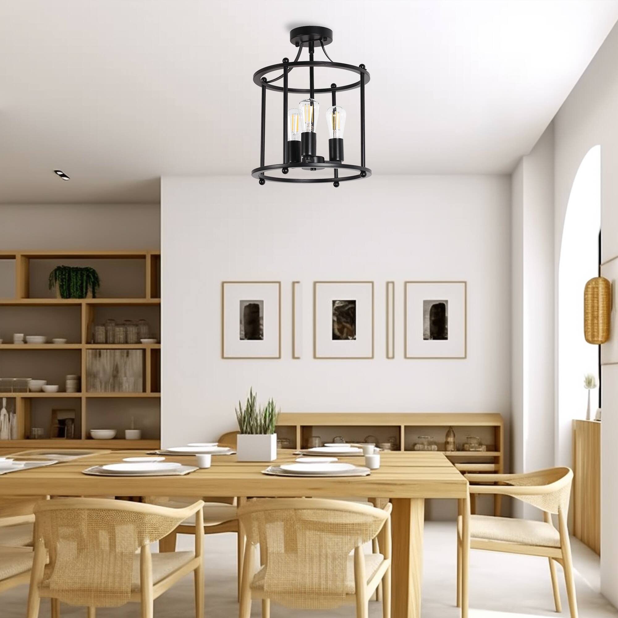 Alt View 1. Jandcase - JANDCASE 3-Light Black Semi-Flush Mount Ceiling Light, E26 Socket, Non-Integrated Bulbs, for Bedroom - Black.