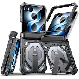 Dteck - Heavy Duty Rugged Magnetic Case For Samsung Galaxy Z Flip8, Foldable Kickstand Shockproof Hinge Protection Cover - Gray