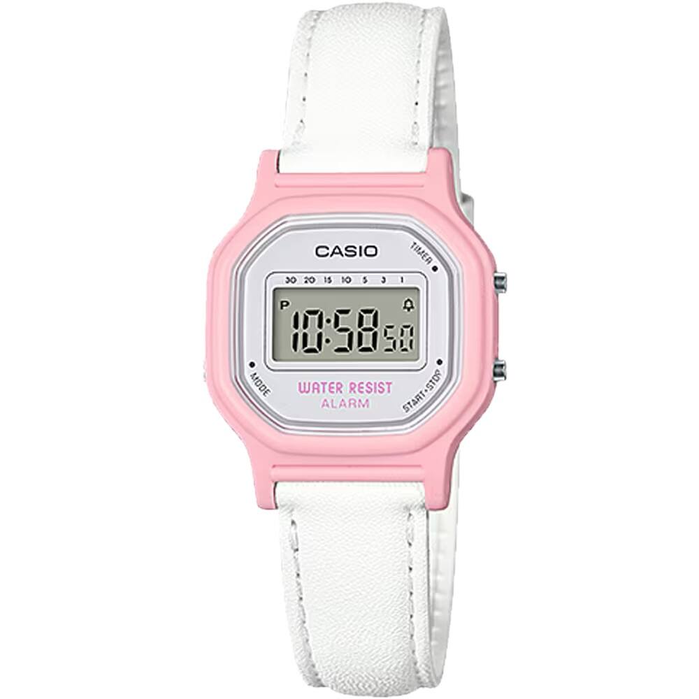 Casio - Women's Classic Digital Watch with Pink Leather Band - LA-11WL-4A - White