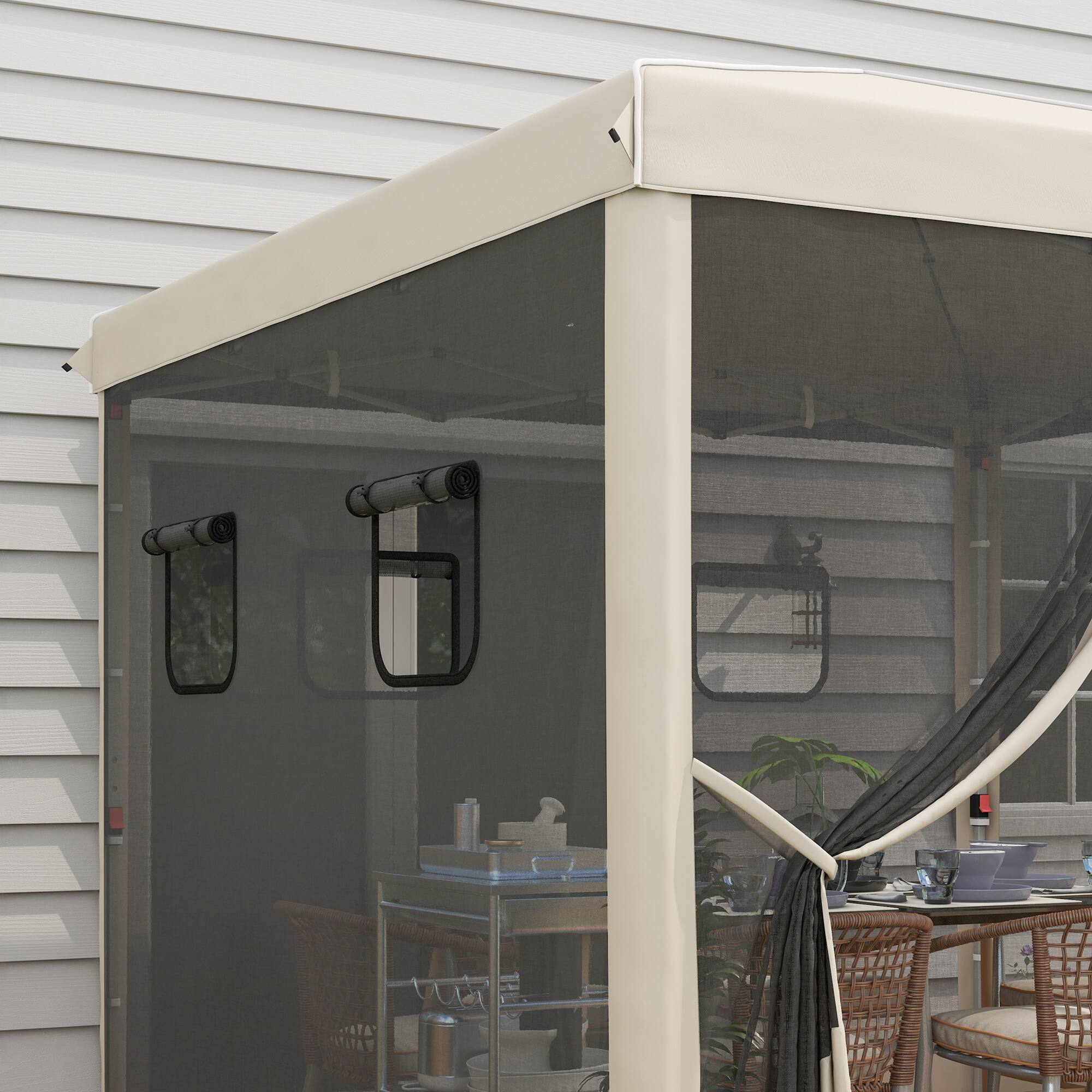 Alt View 8. Outsunny - 10' x 10' Pop Up Canopy Tent with Netting, Instant Screen House Room, UV-Resistant Sun Shelter - Beige.