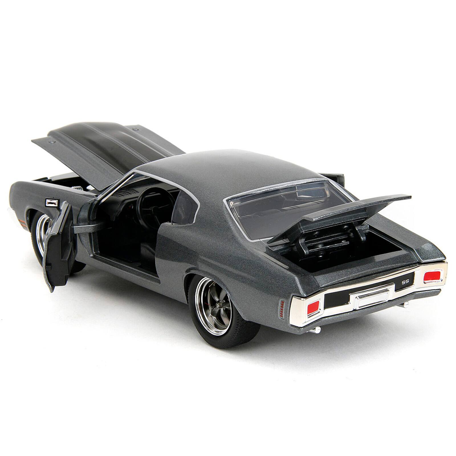 Alt View 4. Jada - 1970 Chevrolet Chevelle SS Gray Met. w/ Black Stripes "Fast & Furious 25th Anniversary" 1/24 Diecast Model Car by Jada.