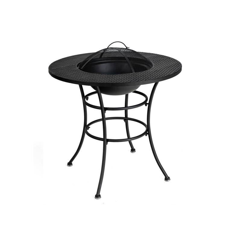 Back. Mondawe - 31.5 Inch Patio Fire Pit Dining Table With Cooking BBQ Grate - Black.