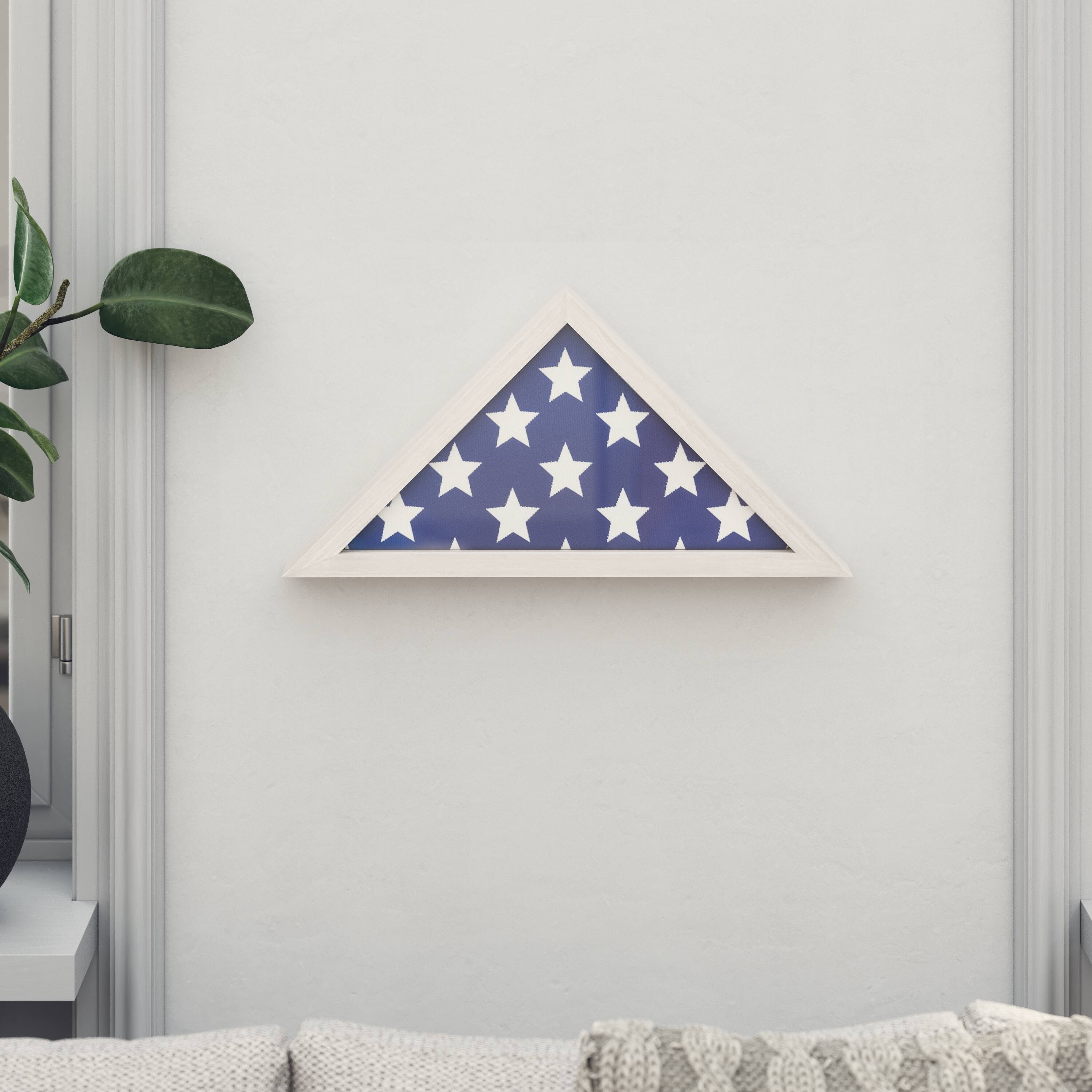 Alt View 1. Emma + Oliver - Norton Rustic Military Flag Shadow Box for 9.5' x 5' American Veteran Burial Flag - Wall Mount or Freestanding - White Wash.