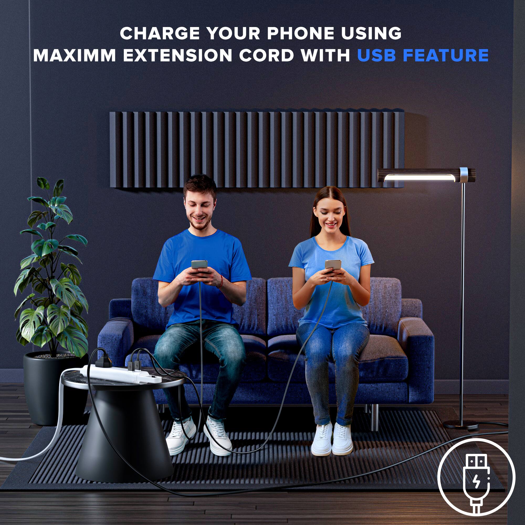 CHARGE YOUR PHONE USING MAXIMUM EXTENSION CORD WITH USB FEATURE
