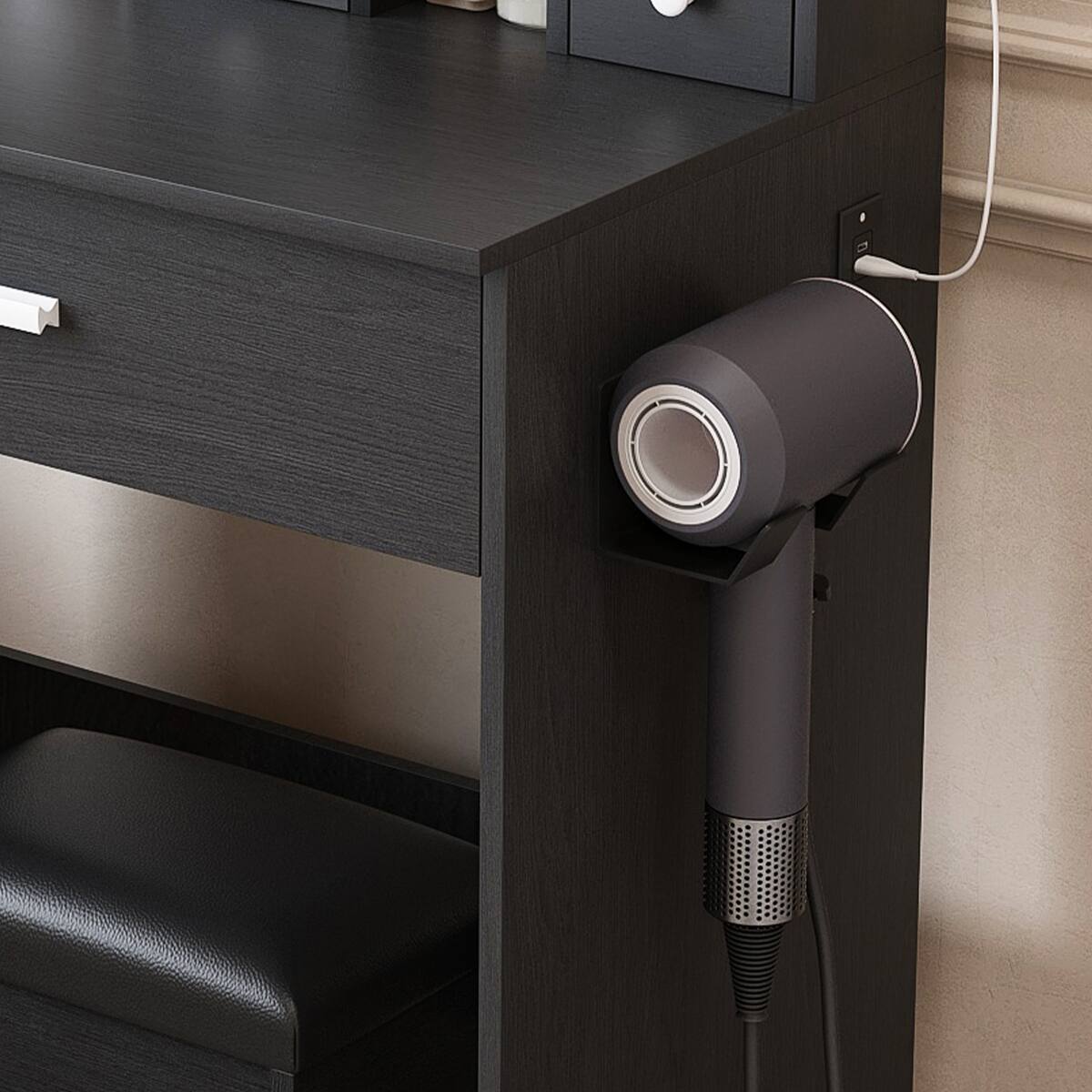 Alt View 8. Loheer - Loheer Makeup Vanity with Mirror and Adjustable LED Lights, Black, Includes Stool - Black.