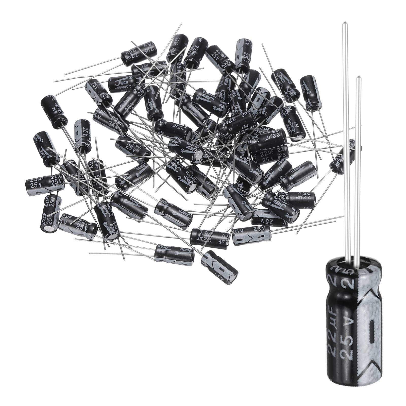 Unique Bargains - 22uF 25V 5x11mm Electrolytic Capacitor, 105C High Temp Radial Leads, for TVs/LCDs/VCD, 60pcs - Black price history on PriceWatchPro