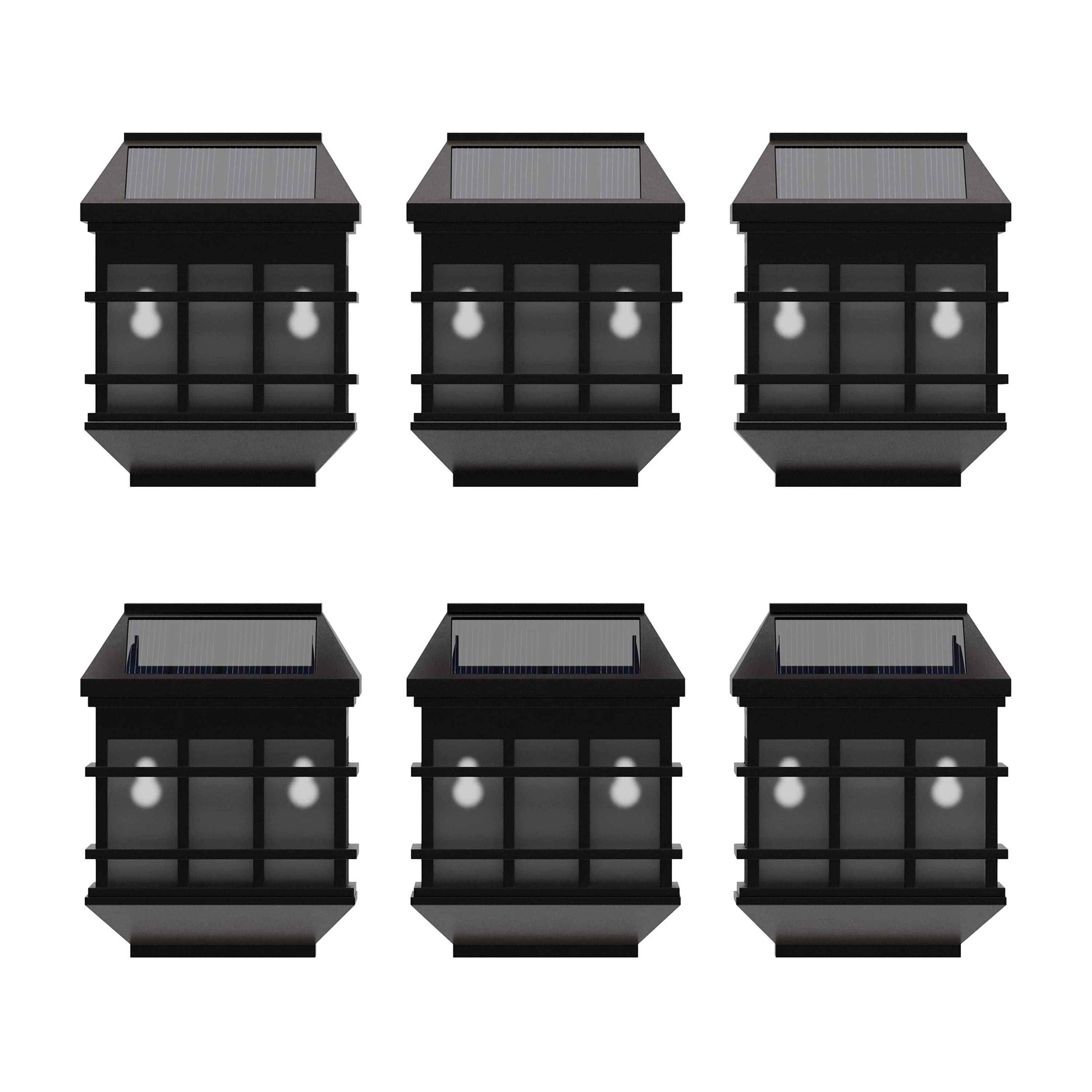 Front. Emma + Oliver - Set of 6 Solar Deck and Fence Lights, Decorative Outdoor Solar Powered Weatherproof Wall Mount Fence and Deck Lighting - Brown.