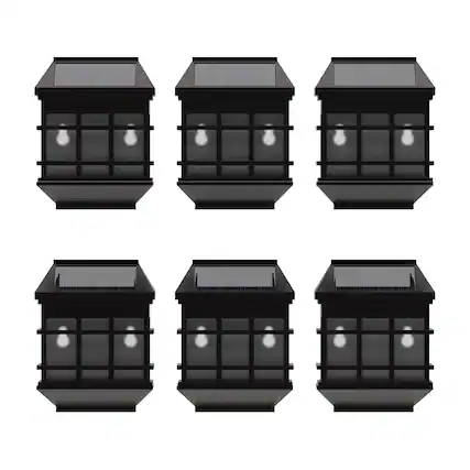 Front. Emma + Oliver - Set of 6 Solar Deck and Fence Lights, Decorative Outdoor Solar Powered Weatherproof Wall Mount Fence and Deck Lighting - Brown.